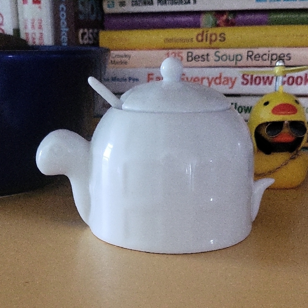 Ehite Turtle Sugar Holder With Spoon.